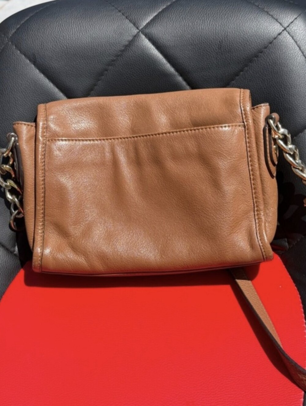 Michael Kors Tan Leather Crossbody with Gold MK Emblem - Picture 4 of 8